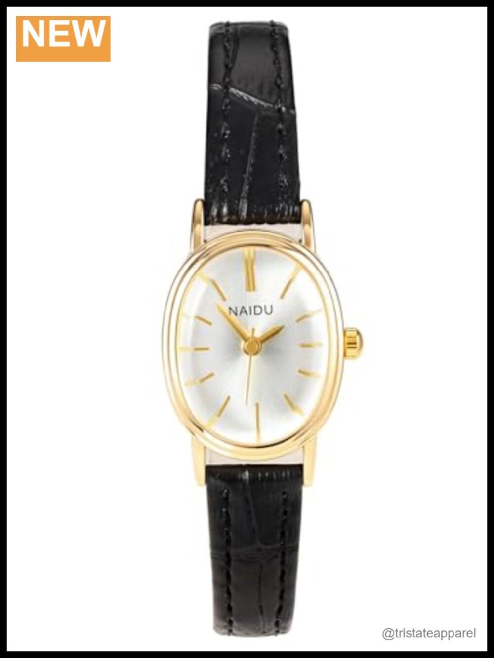 Leather Watch for Women Oval Gold Dial Quartz Analog Buckle